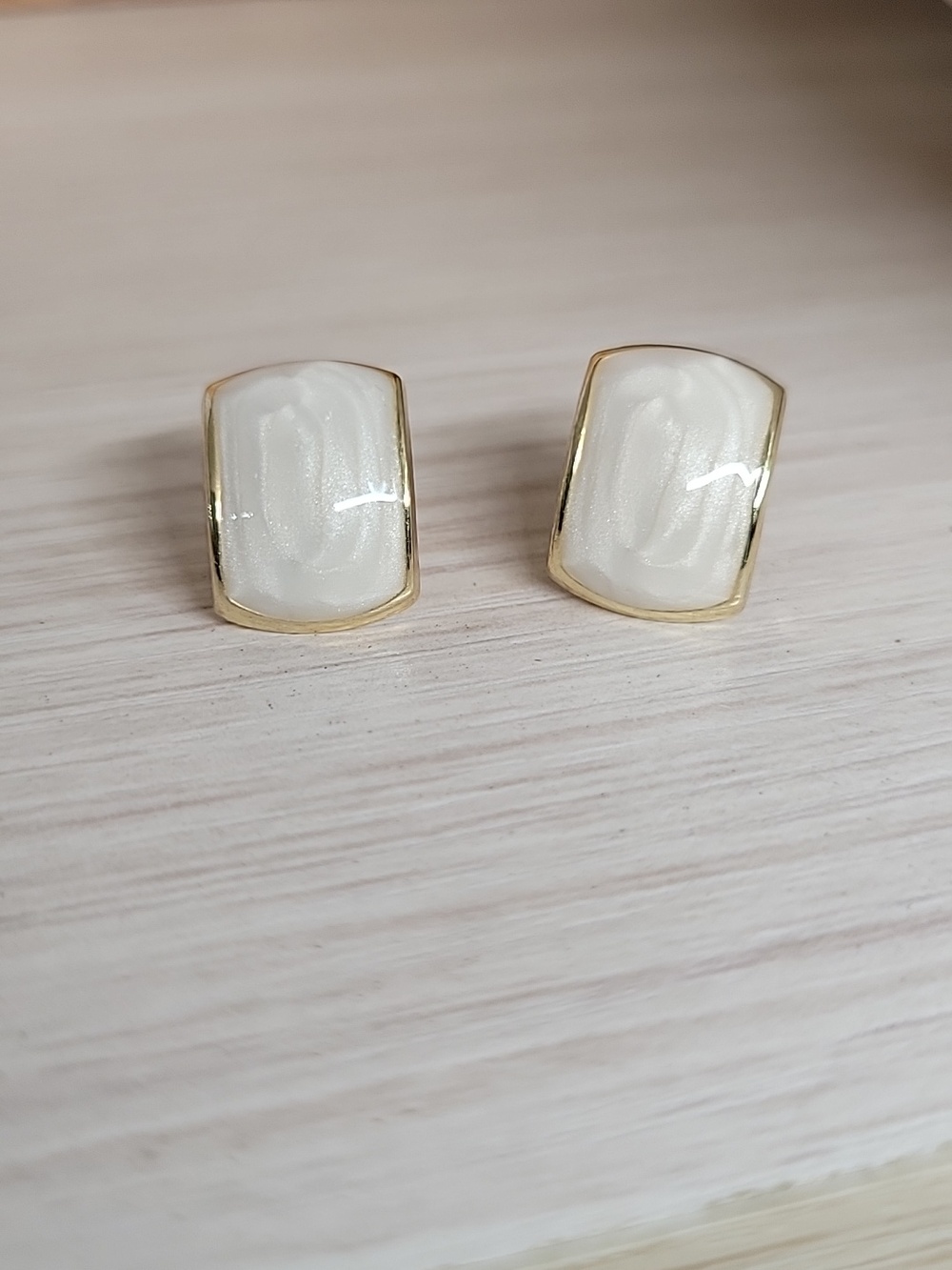 Pearly White Enamel Rectangular Stud Earrings